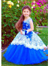 Royal Blue Tulle Lace 3D Floral Applique Flower Girl Dress
